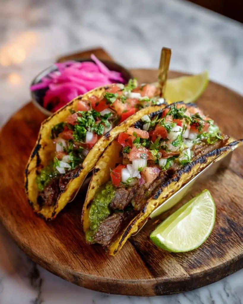 Grilled Steak Tacos with Chimichurri, Pico de Gallo, and Pickled Veggies Recipe