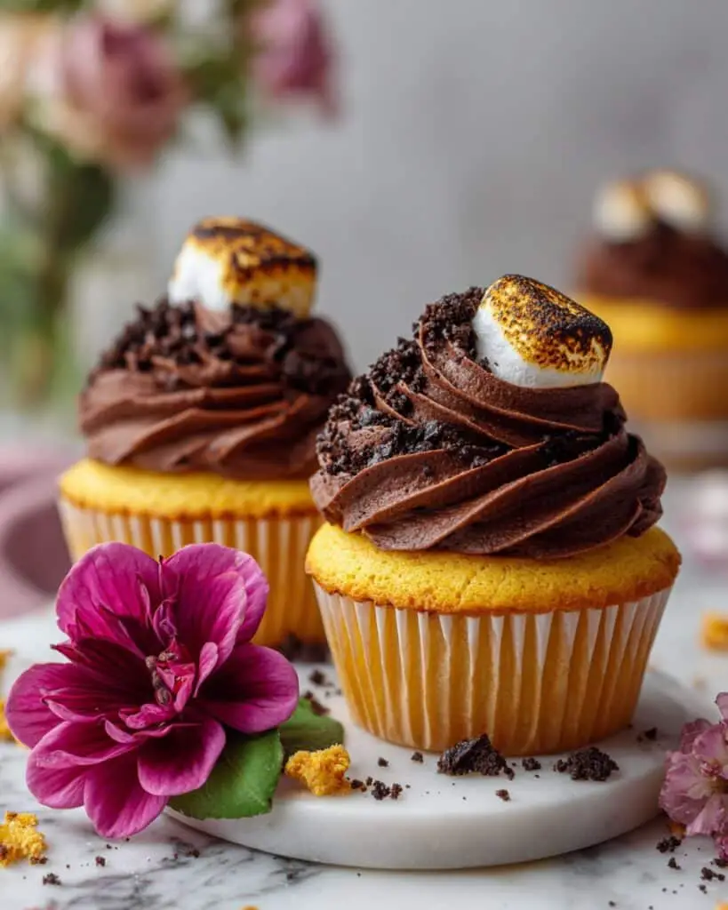 Vanilla Bean Cupcakes with Whipped Chocolate Marshmallow Frosting Recipe