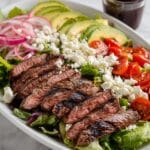 Steak Salad with New York Strip, Cherry Tomatoes, Avocado, Blue Cheese, and Pickled Red Onions Recipe