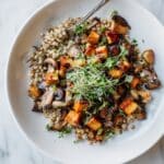 Mushrooms and Wheatberries Stir-Fry with Tofu and Microgreens Recipe