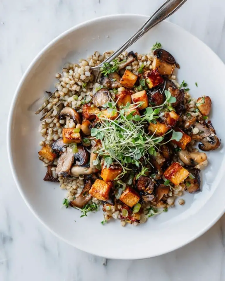 Mushrooms and Wheatberries Stir-Fry with Tofu and Microgreens Recipe