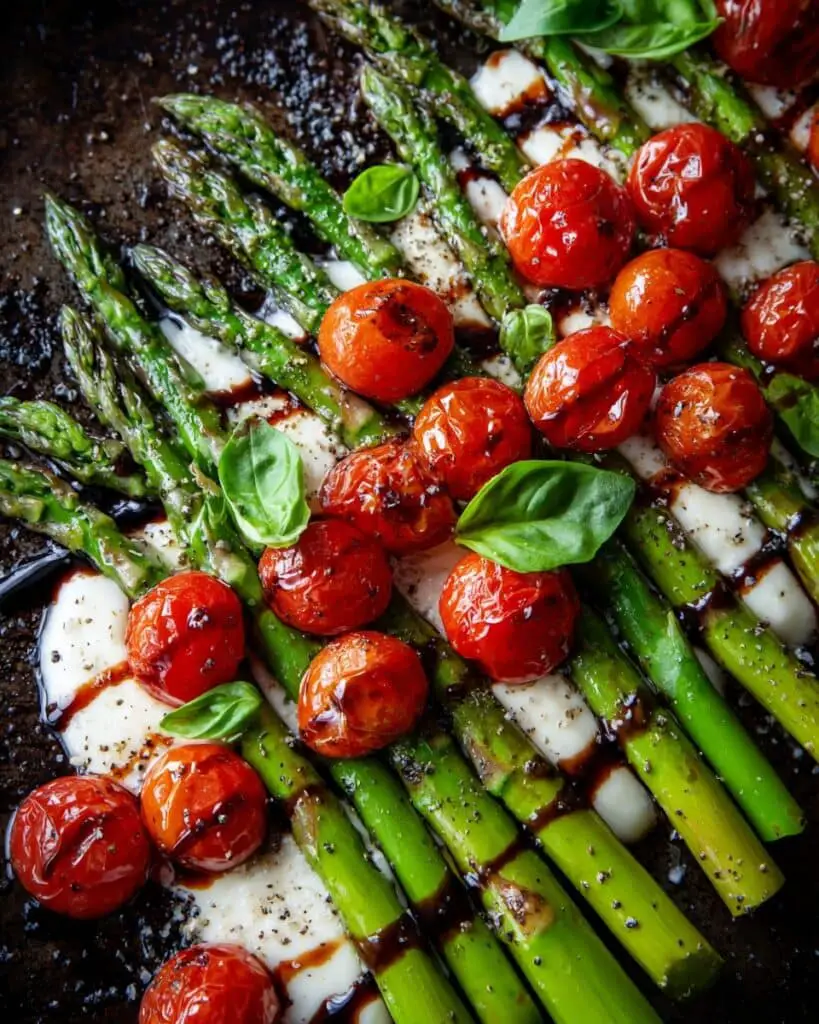 Parmesan Roasted Asparagus with Tomatoes and Balsamic Glaze Recipe