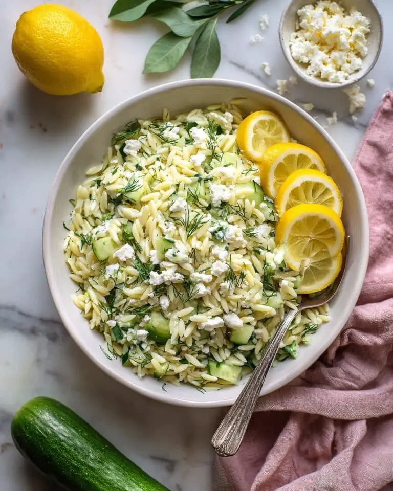 Lemon Orzo Salad with Fresh Herbs Feta and Cucumber Recipe