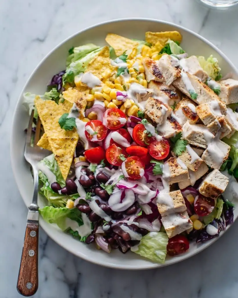 BBQ Chicken Salad with Ranch Dressing and Tortilla Chips Recipe