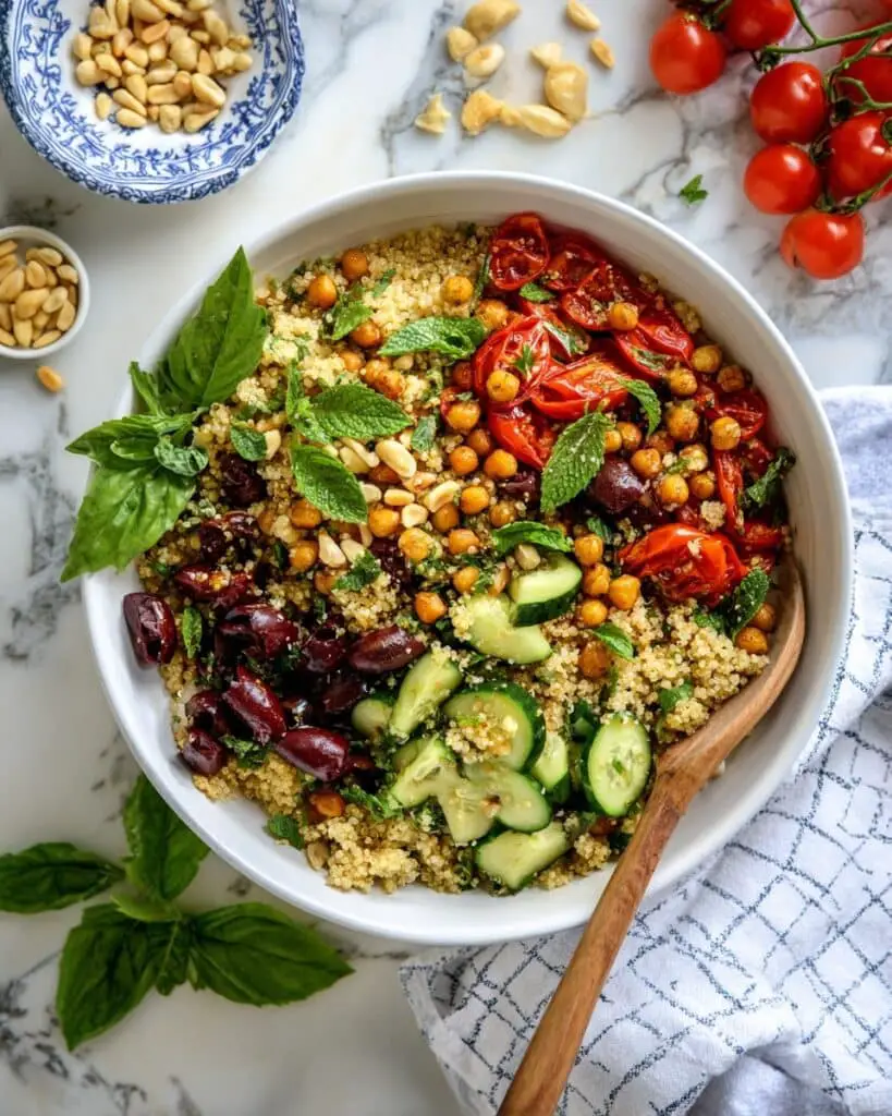 Mediterranean Quinoa Salad with Roasted Tomatoes, Feta, and Fresh Herbs Recipe
