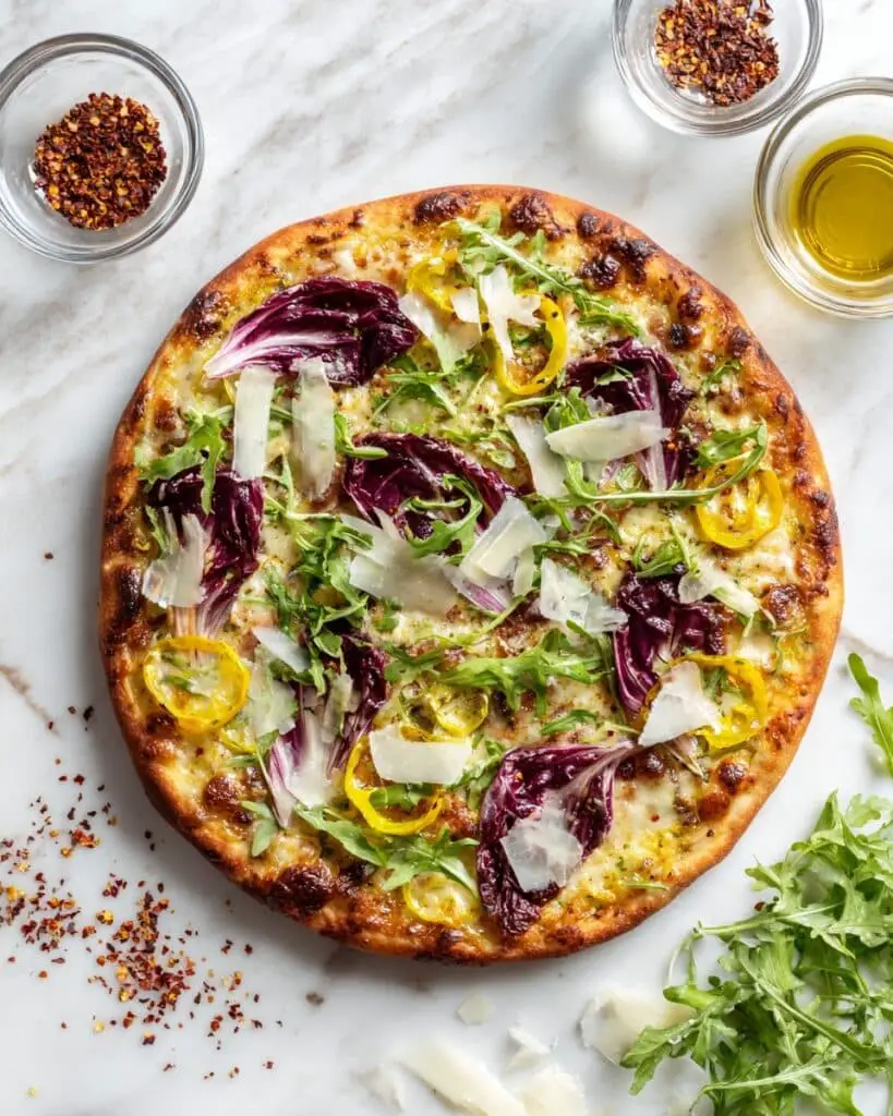 Salad Pizza with Arugula, Radicchio, and Garlic-Infused Mozzarella Recipe