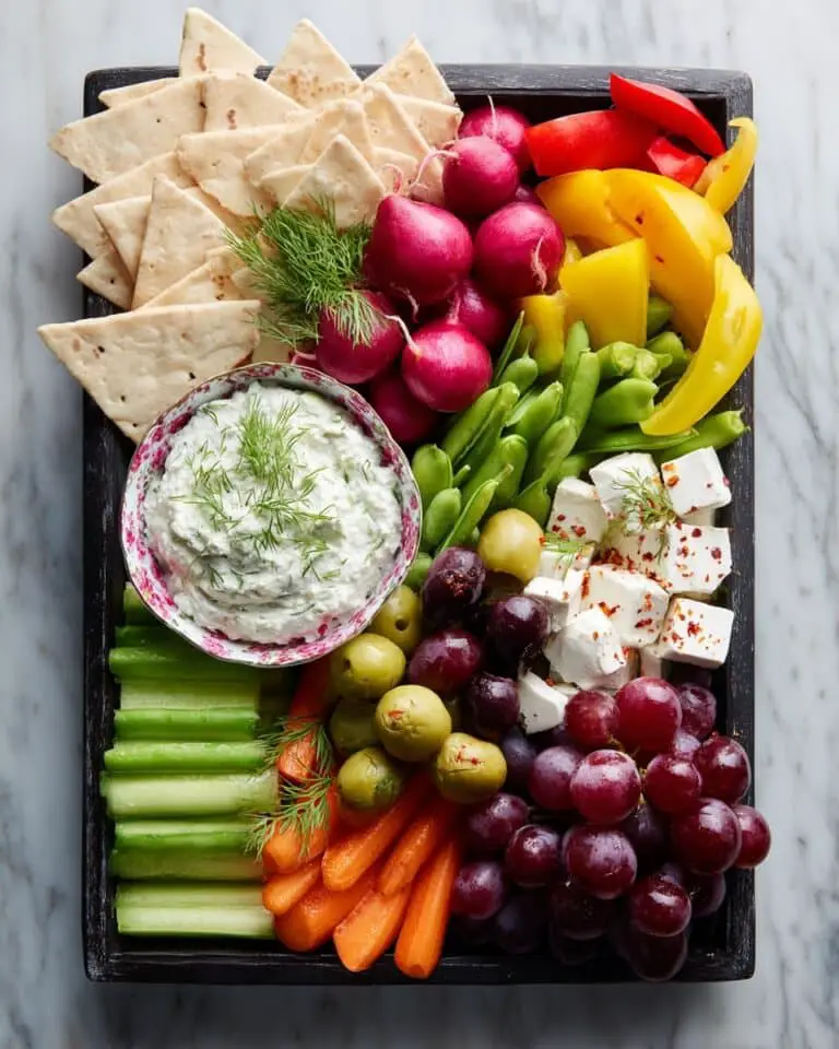 Simple Crudités Platter with Tzatziki and Mediterranean Delights Recipe