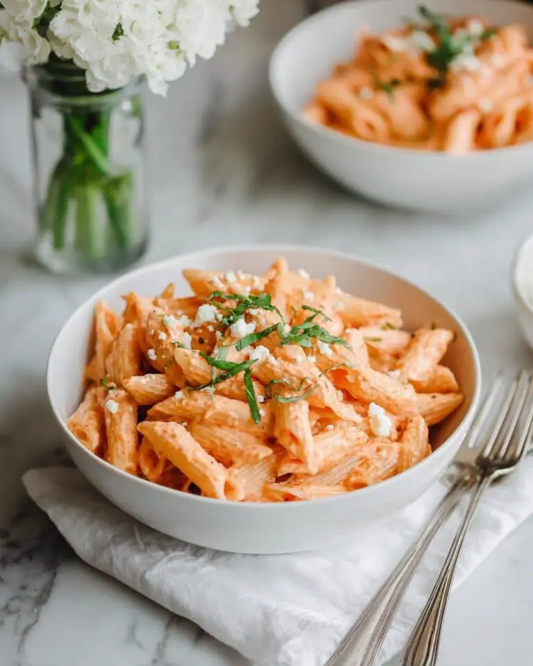 Vegan Pink Pasta with Roasted Garlic and Tofu Recipe