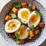 Lentil and Sweet Potato Breakfast Bowl with Soft-Boiled Eggs and Tahini-Honey Dressing Recipe