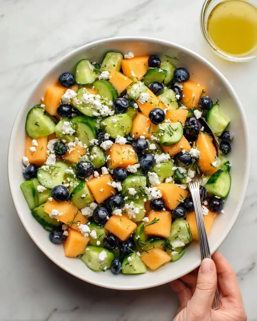 Blueberry Peach Feta Salad with Lemon Basil Vinaigrette Recipe