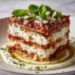 Burrata Eggplant Parmigiana with Caramelized Onions & Parmesan Cream Recipe