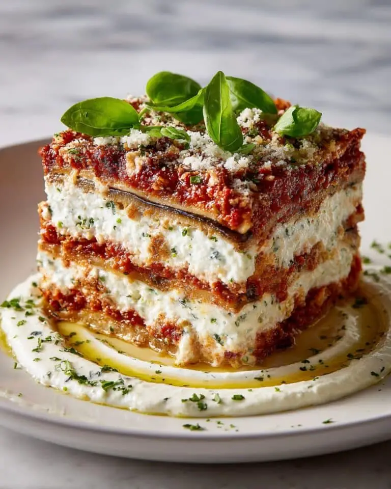 Burrata Eggplant Parmigiana with Caramelized Onions & Parmesan Cream Recipe