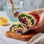 Healthy Lunch Wraps with Chickpeas, Kale, and Brussels Sprouts Recipe