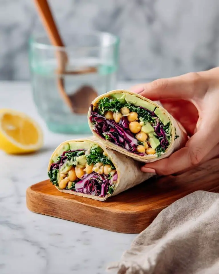 Healthy Lunch Wraps with Chickpeas, Kale, and Brussels Sprouts Recipe
