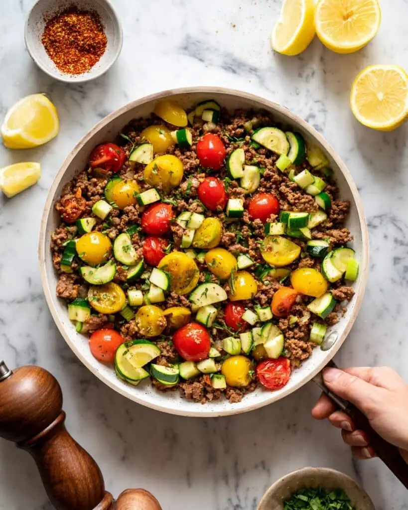 Mediterranean Ground Beef Bowls with Lemon Tahini Sauce Recipe