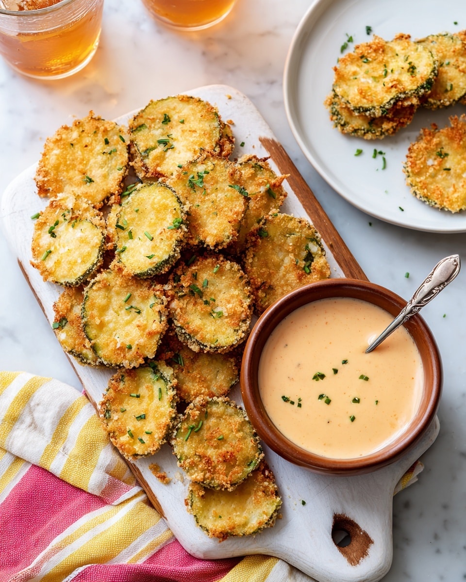 The image shows a white rectangular cutting board with many small, golden-brown crispy fried pieces garnished with green herbs scattered on top. To the right of the board is a round bowl filled with a creamy, light orange sauce with a spoon inside. Behind the bowl is a white plate with more of the fried pieces and smears of the same sauce, along with some garnishing. The background is a white marbled surface, with a striped cloth in red, pink, yellow, and purple tones placed near the bowl, and two glasses of light brown drink, one partially visible in front and one on the right behind the bowl. Photo taken with an iphone --ar 4:5 --v 7