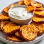 Crispy Smashed Sweet Potatoes with Lemon Garlic Dipping Sauce Recipe