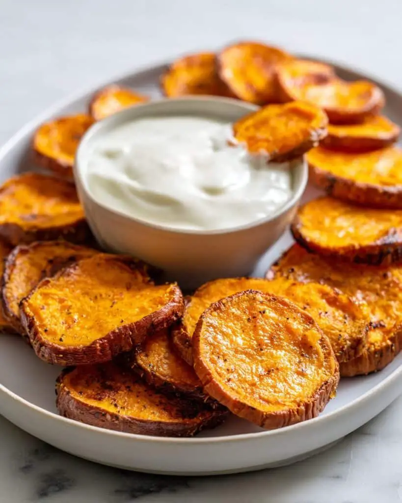 Crispy Smashed Sweet Potatoes with Lemon Garlic Dipping Sauce Recipe