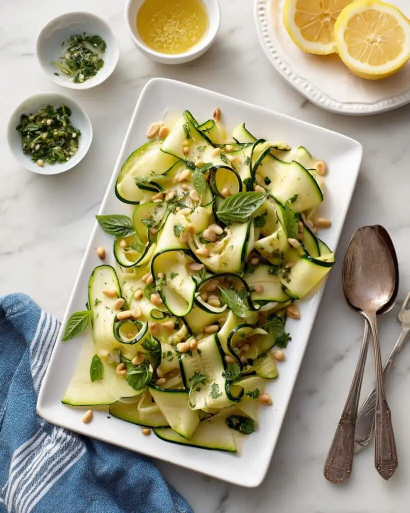 Lemon Vinaigrette Zucchini Salad with Pine Nuts, Chives, and Basil Recipe
