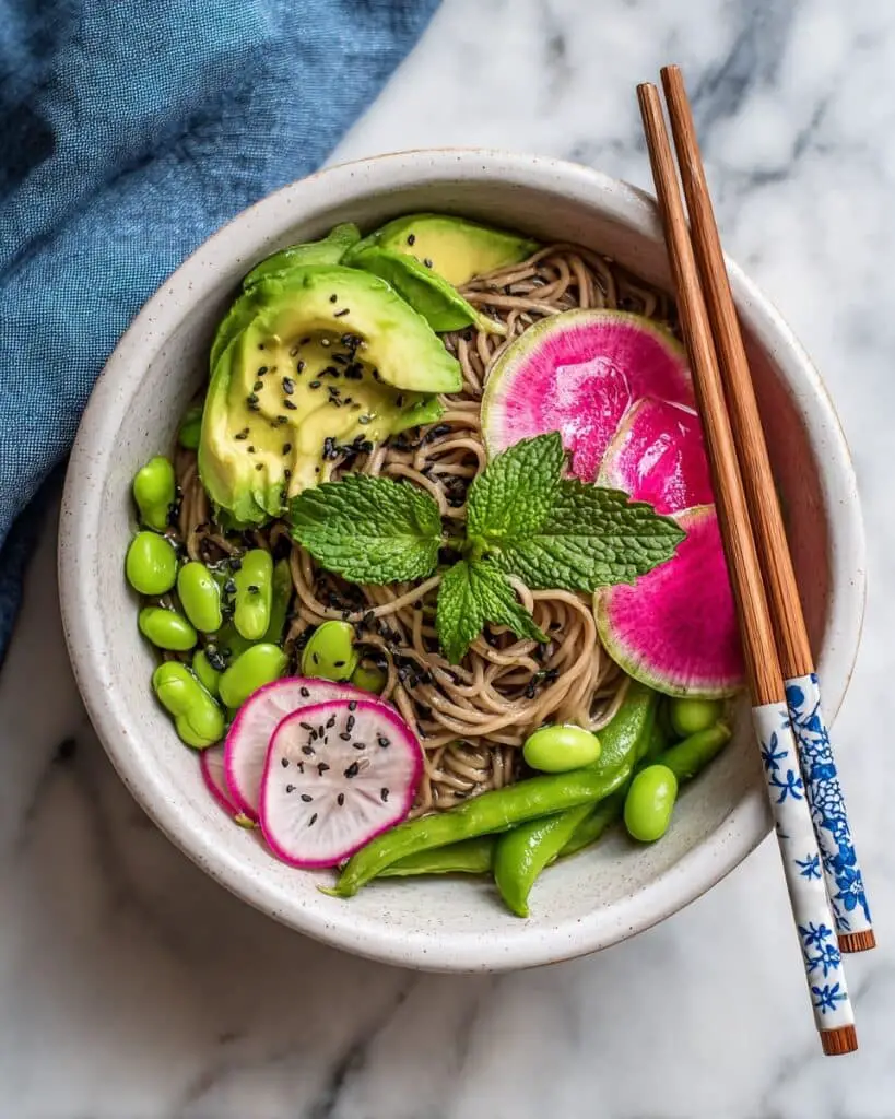 Sesame Soba Noodles with Avocado, Snap Peas, and Fresh Mint Recipe