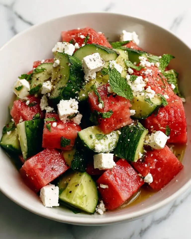 Simple Watermelon + Cucumber + Feta Salad Recipe