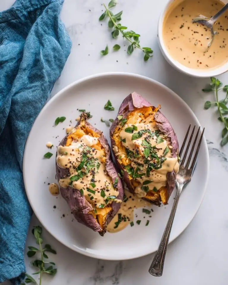 Baked Japanese Sweet Potato with Miso Butter and Fresh Herbs Recipe