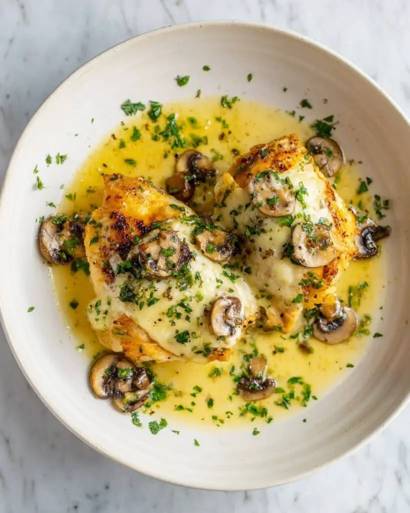 Garlic Butter Mushroom Stuffed Chicken with Creamy Garlic Parmesan Sauce Recipe