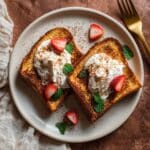 Baked Condensed Milk Cinnamon French Toast with Strawberries and Cream Recipe