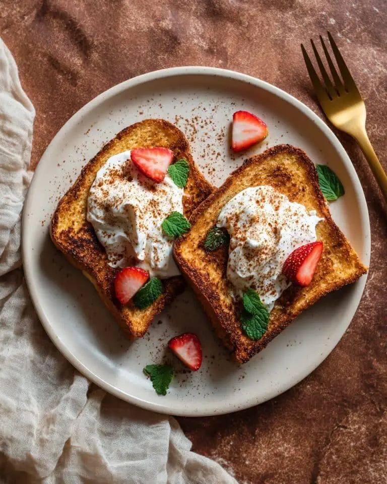 Baked Condensed Milk Cinnamon French Toast with Strawberries and Cream Recipe