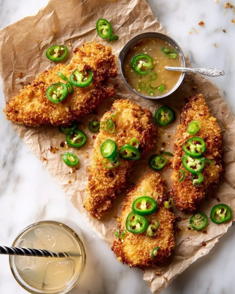 Cheddar Cornbread Chicken Fingers with Jalapeño Honey Butter Recipe