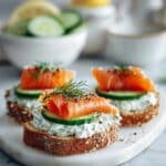 Smoked Salmon Crostini with Pickled Cucumbers and Lemon Cream Cheese Spread Recipe