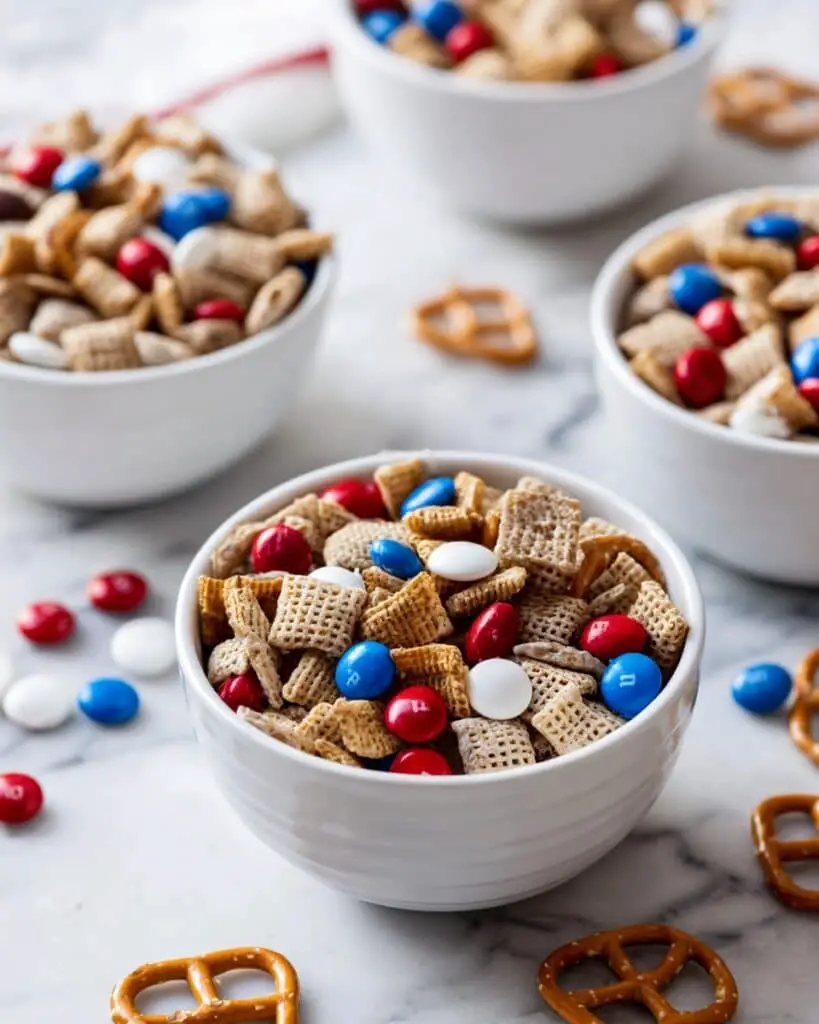 4th of July Mix: White Chocolate Cereal and M&M’s Snack Recipe