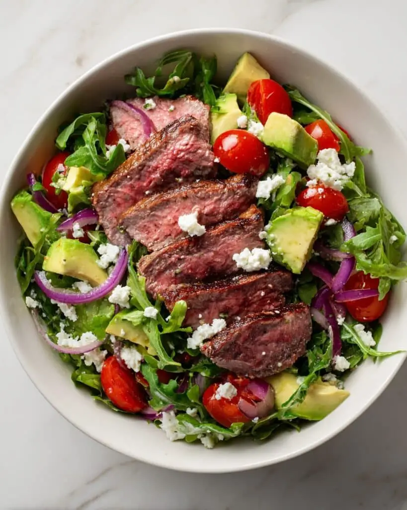 Grilled Steak Salad with Avocado, Cherry Tomatoes, and Feta Recipe