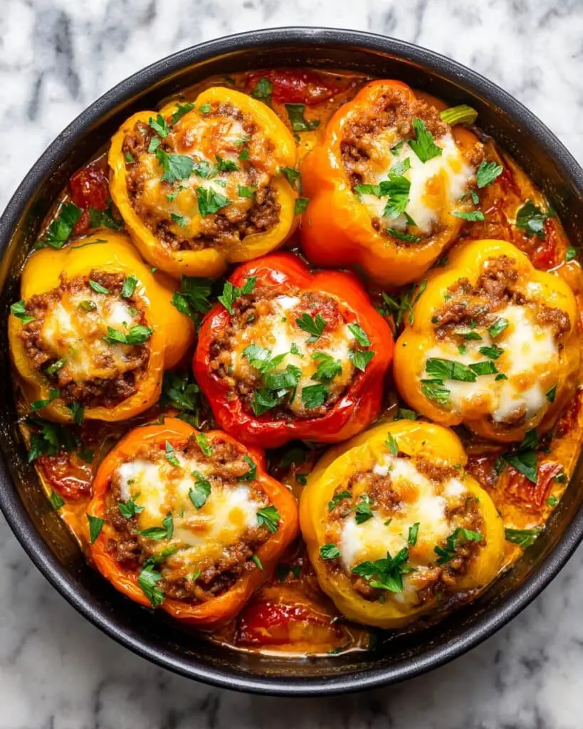 Stuffed Mini Peppers with Savory Ground Meat and Rice in Creamy Tomato Sauce Recipe