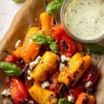 Grilled Baby Bell Pepper Appetizer with Minty Feta Dipping Sauce Recipe