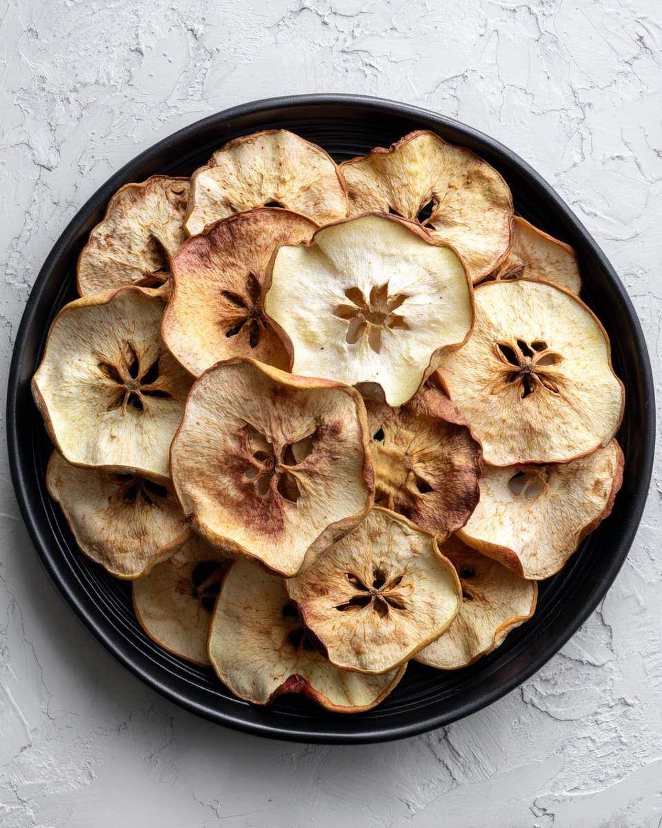 A black cooling rack filled with many dried apple slices of different sizes and shapes, each slice showing a browned, wrinkled texture with some slices more golden and others darker brown. The apple slices have visible seeds in the central star patterns and thin red edges still visible on some slices. The background surface is a white marbled texture. photo taken with an iphone --ar 4:5 --v 7
