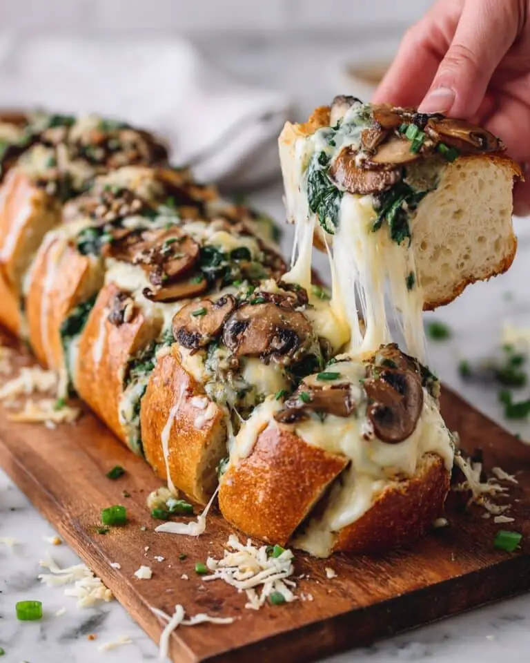 Cheesy Spinach Artichoke & Mushroom Stuffed Baguette Recipe