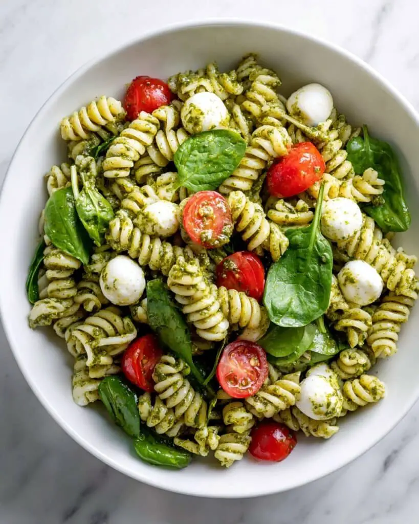 Pesto Pasta Salad with Cherry Tomatoes, Bocconcini, and Rocket Recipe