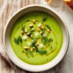 Spinach Soup with Feta, Dill, and Toasted Pine Nuts Recipe