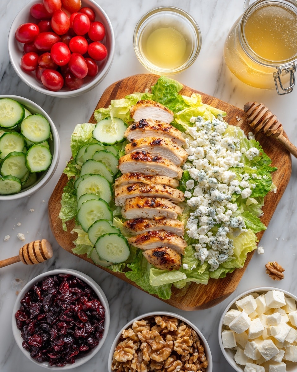 A large round white plate on a white marbled surface holds a fresh salad. The bottom layer is made of green leafy spinach spread evenly. On top, there are slices of cherry tomatoes, thin slices of light pink radish, cucumber pieces, and small white crumbles of cheese scattered around. The main top layer features grilled, golden-brown slices of chicken with char marks, arranged neatly in the center. Sprigs of fresh green dill and some chopped herbs are placed on the chicken and around the salad for garnish. The sunlight hits the dish, creating soft shadows and highlights, giving the food a fresh and appetizing look photo taken with an iphone --ar 4:5 --v 7